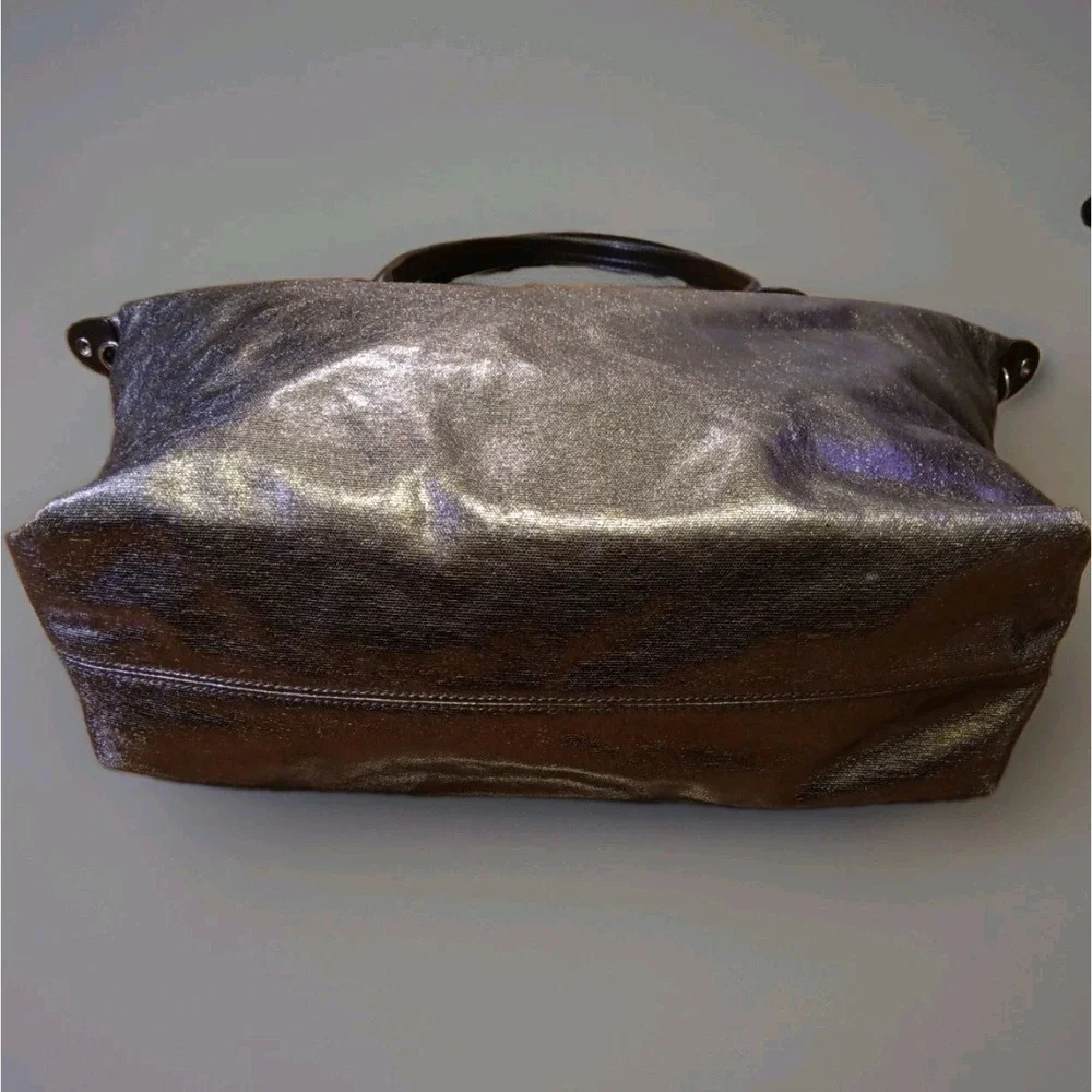Stella & Dot Metallic Bronze Sz L Tote Weekender Travel Bag Leather Trim EUC VTG